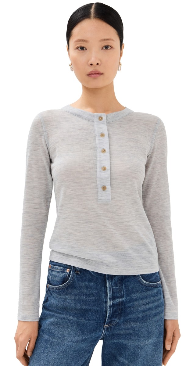 Vince Long Sleeve Henley H Stone Grey