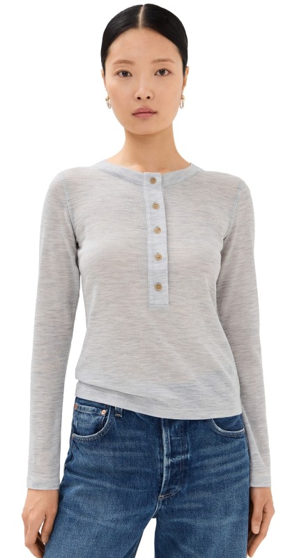 Vince Long Sleeve Henley H Stone Grey