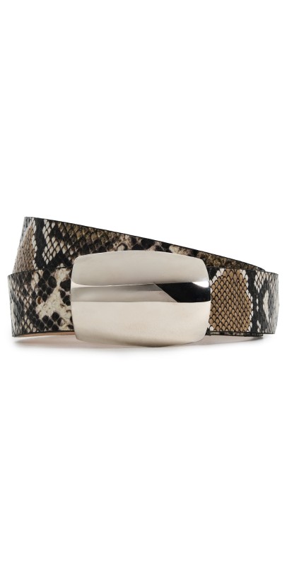 L'AGENCE Milou Domed Croc Embossed Belt Dark Snake Embossed
