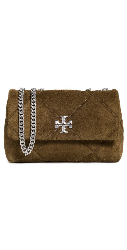 Tory Burch Kira Diamond Quilt Suede Small Convertible Bag Deep Oliv