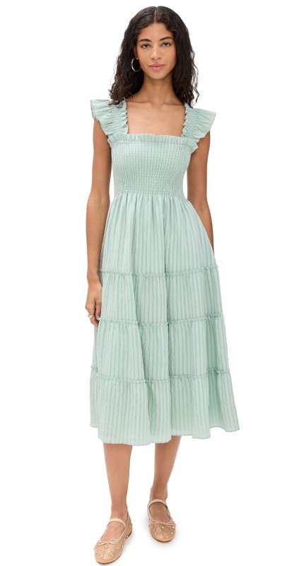Hill House Home The Ellie Nap Dress Soft Green Organza Seersucker