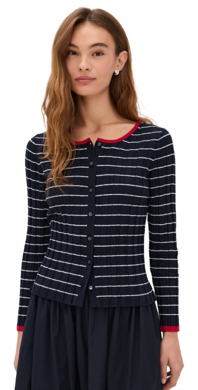 Alex Mill Cerise Ribbed Cardigan Navy/Ivory