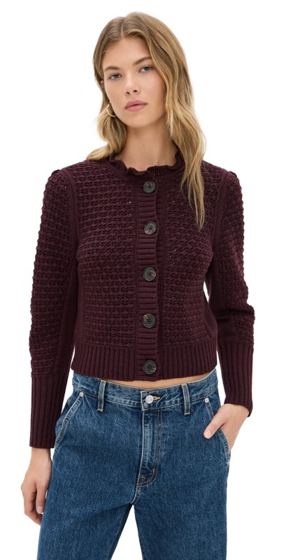 Madewell Scalloped Merino Wool Blend Cardigan Damson