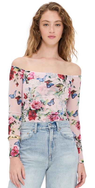 L'AGENCE Peonie Off Shoulder Bodysuit Light Pink Femme Rose