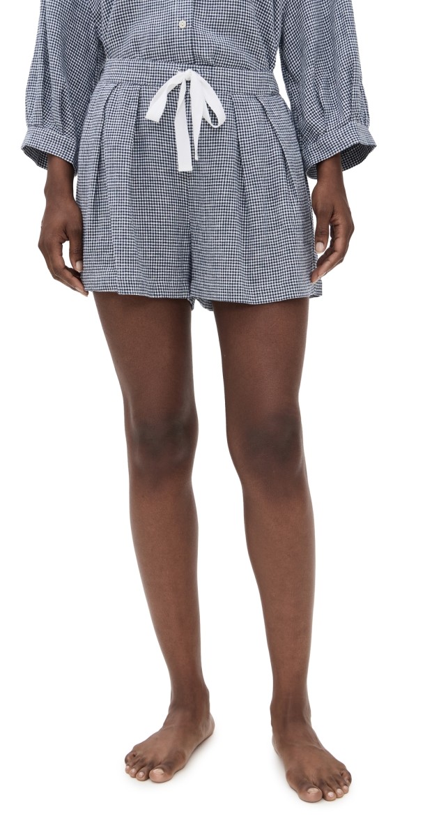 Eberjey Linen Blend Relaxed Shorts Gingham White/Navy