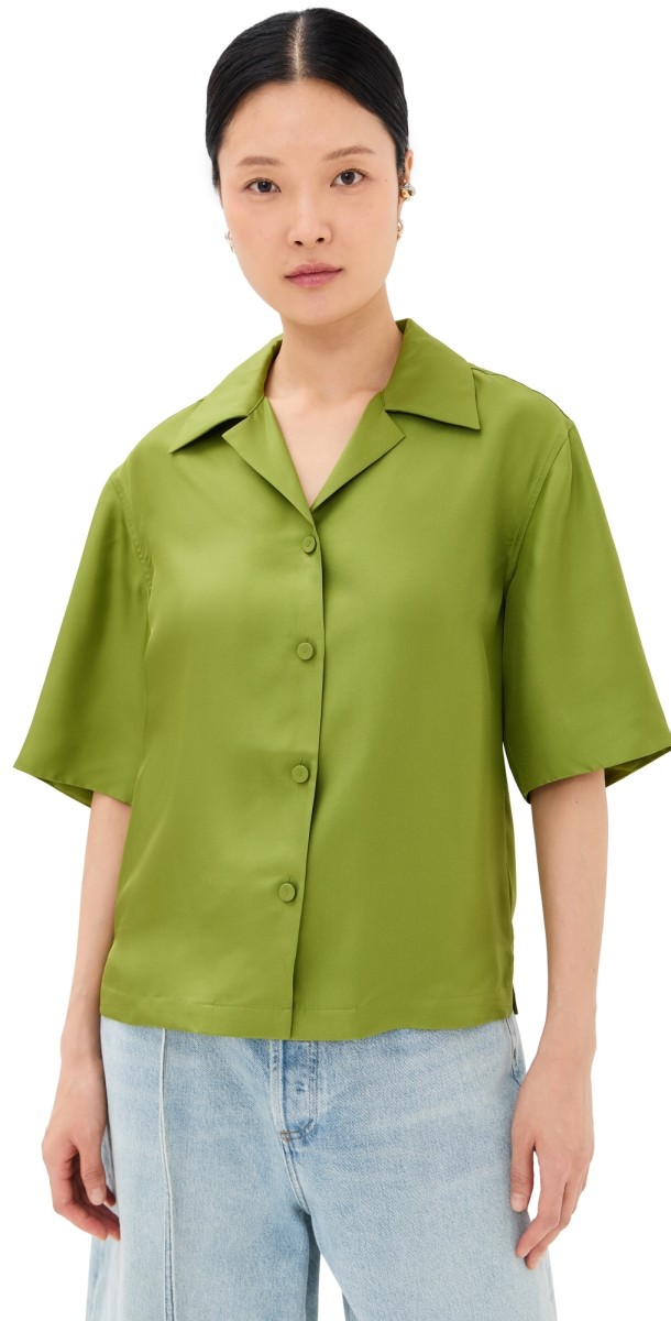 Róhe Camp Collar Silk Shirt Garden Green