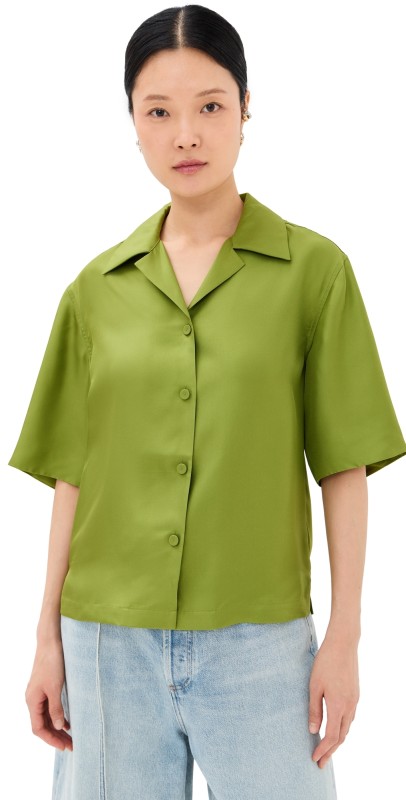 Róhe Camp Collar Silk Shirt Garden Green