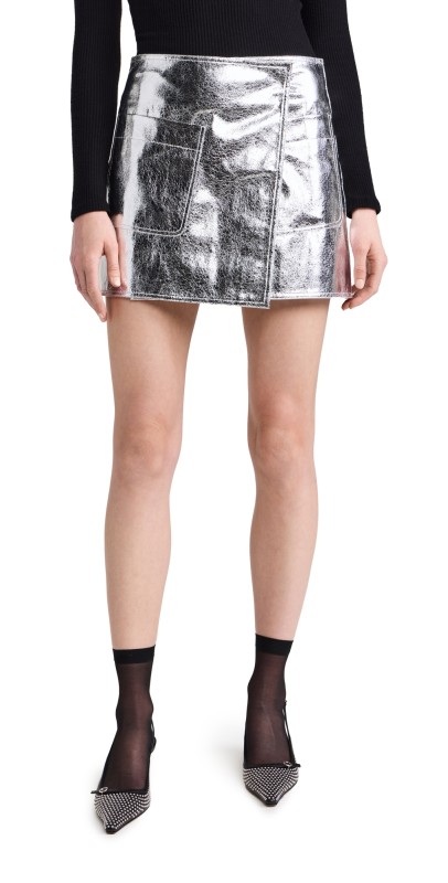 rag & bone Kyla Faux Leather Foil Skirt Silver
