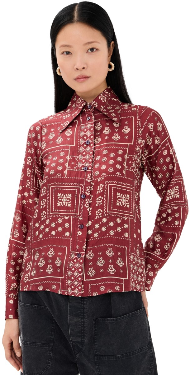 Alix of Bohemia Dolly Saddle Panel Silk Shirt Brown