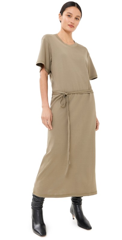 Lemaire Belted Rib T-Shirt Dress Green Beige