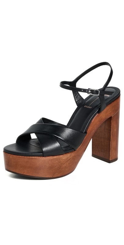 Black Suede Studio Rhae Sandals 125mm Black Leather