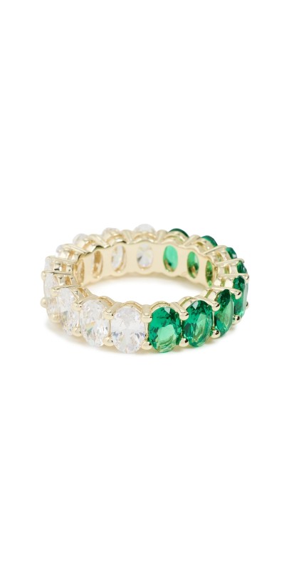 By Adina Eden Colored Oval Cubic Zirconia Half Half Eternity Band Emerald Green