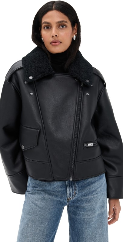 UGG Finnian Luxefluff Moto Jacket Black