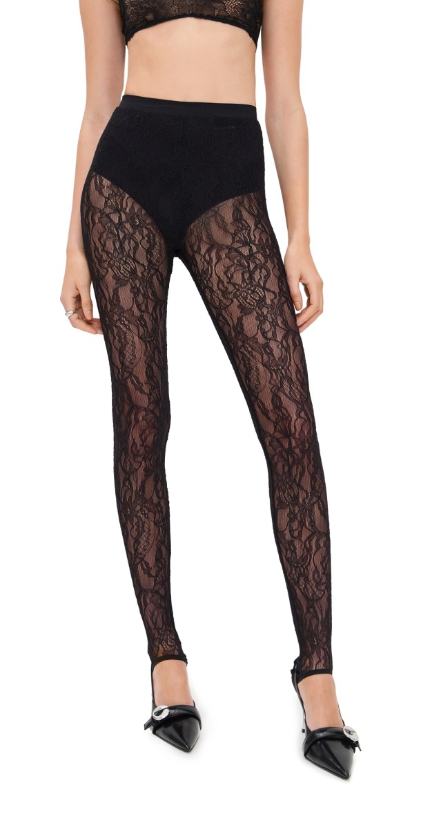 WARDROBE. NYC Lace Stirrup Leggings Black