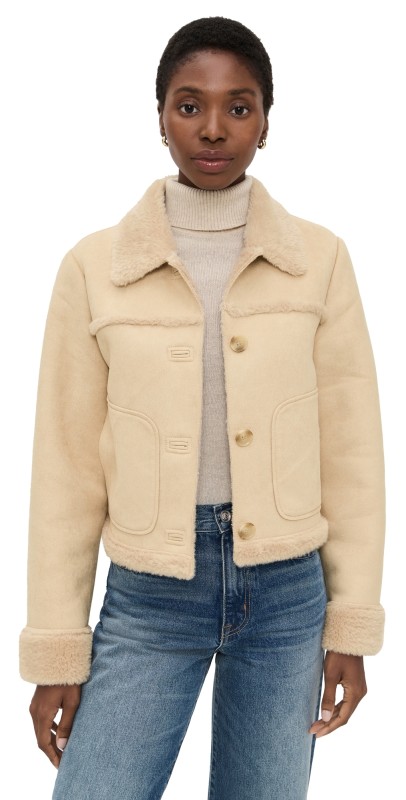 LE JEAN Astra Faux Suede Shearling Jacket Natural