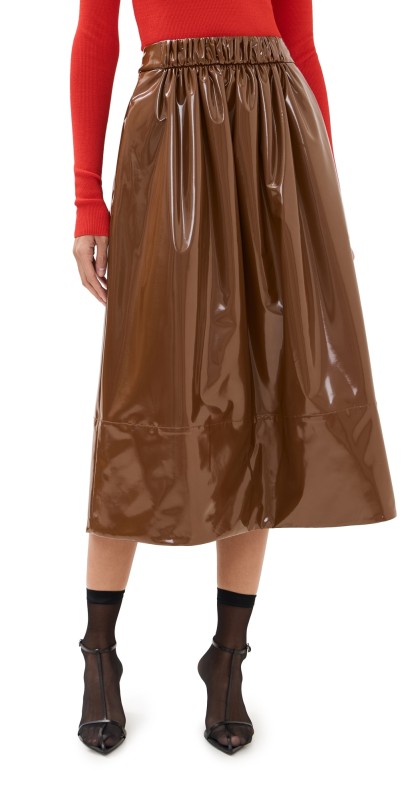 Tibi Lightweight Stretch Patent Skirt Brick
