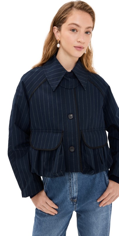 Nackiye Precious Cargo Parka Jacket Navy Pinstripe
