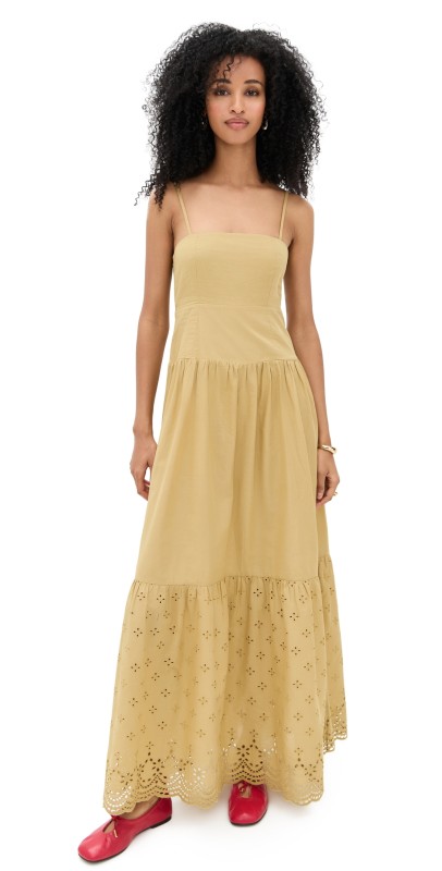 Playa Lucila Eyelet Hem Dress Khaki