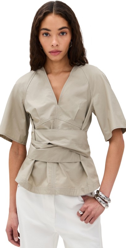 Proenza Schouler White Label Lilian Top in Brushed Poplin Granite