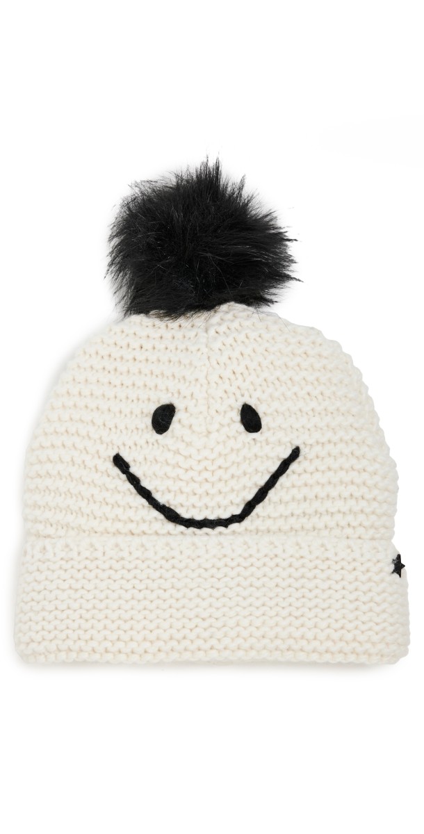 Jocelyn Waffle Knit Smile Beanie Ivory