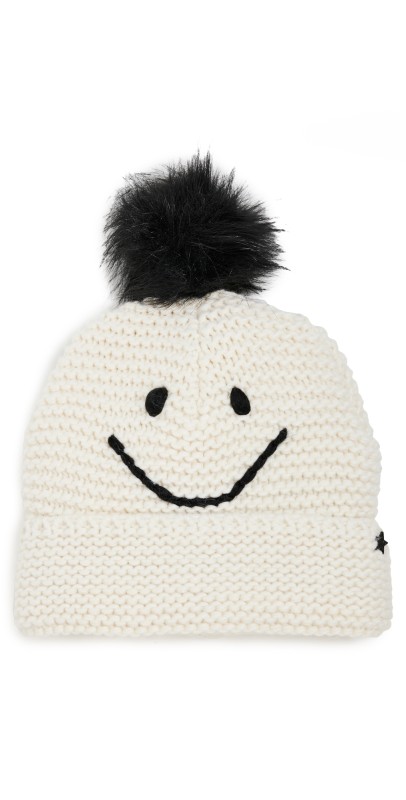 Jocelyn Waffle Knit Smile Beanie Ivory