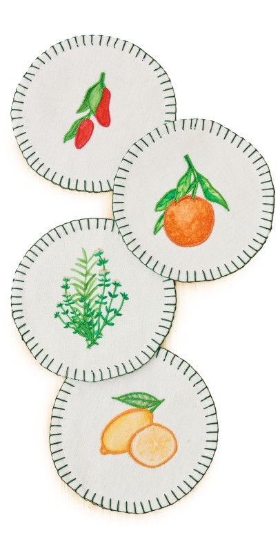 Misette Set of 4 Embroidered Linen Coasters Multicolor