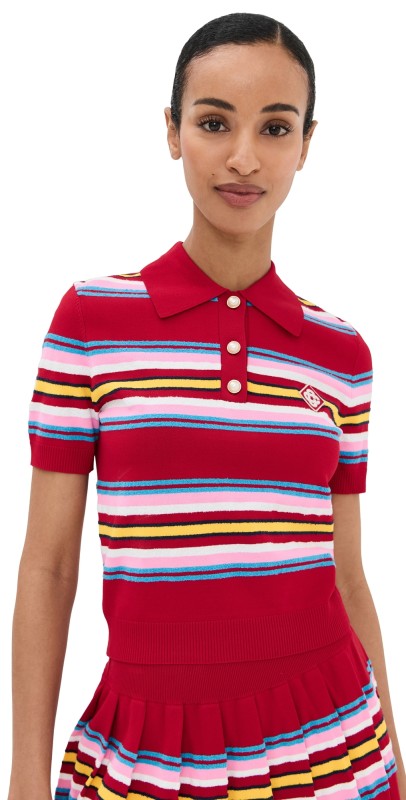 Casablanca Striped Polo Multi Dark Red
