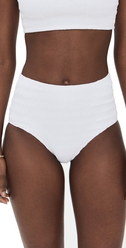 Sea Shyla Solid Smocked Bikini Bottoms White
