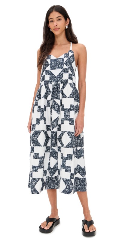 Sea Ana Patchwork Print Tank Dress Navy