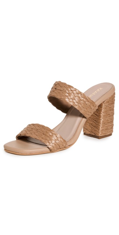 KAANAS Camila Raffia Heeled Sandals Cappucino