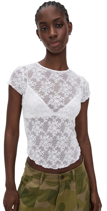 Free People Ready To Go Lace Tee Ivory
