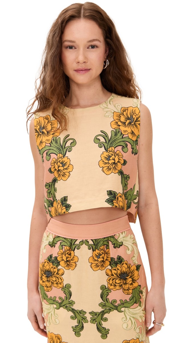 FARM Rio Delicate Flower Arabesques Pink Cropped Top Delicate Flower Arabesques Pink