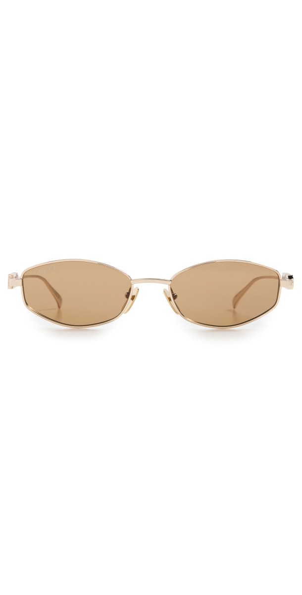 Gucci Oval Frame Sunglasses Gold-Gold-Brow