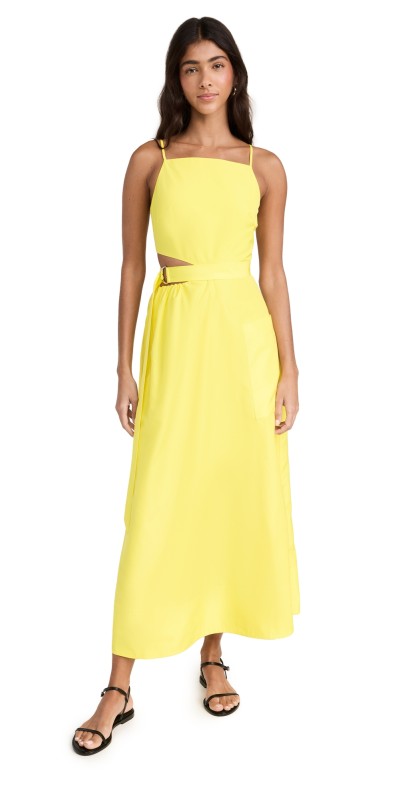 Tibi Italian Sporty Nylon Strappy Cut Out Dress Yellow