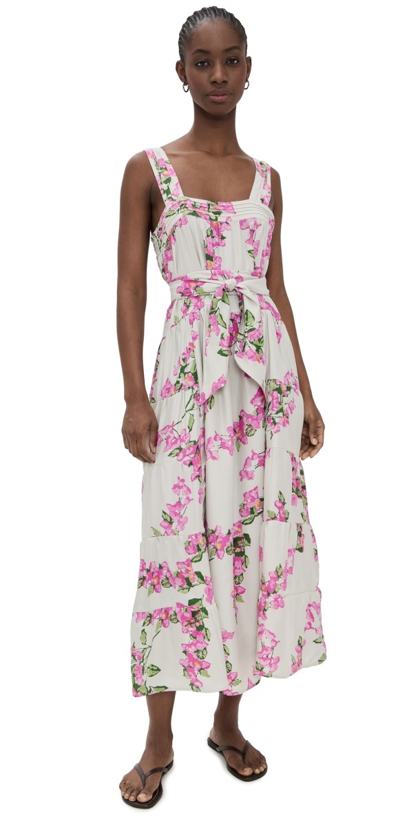Natalie Martin Collection Jasmine Maxi Dress with Sash Bougainvillea Mother Of Pearl