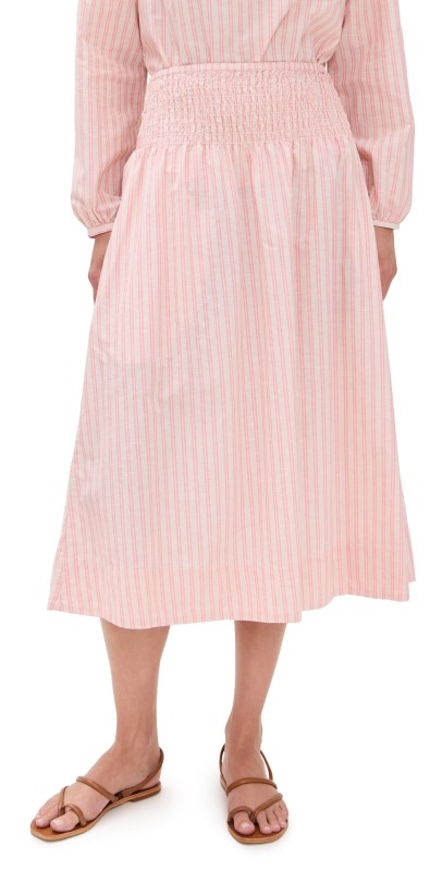 Clare V. Zoe Skirt Peony/Tan Cotton/Linen Stripe