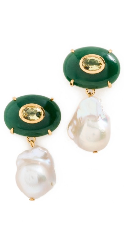 Lizzie Fortunato Plaza Pearl Earrings in Jade Gr