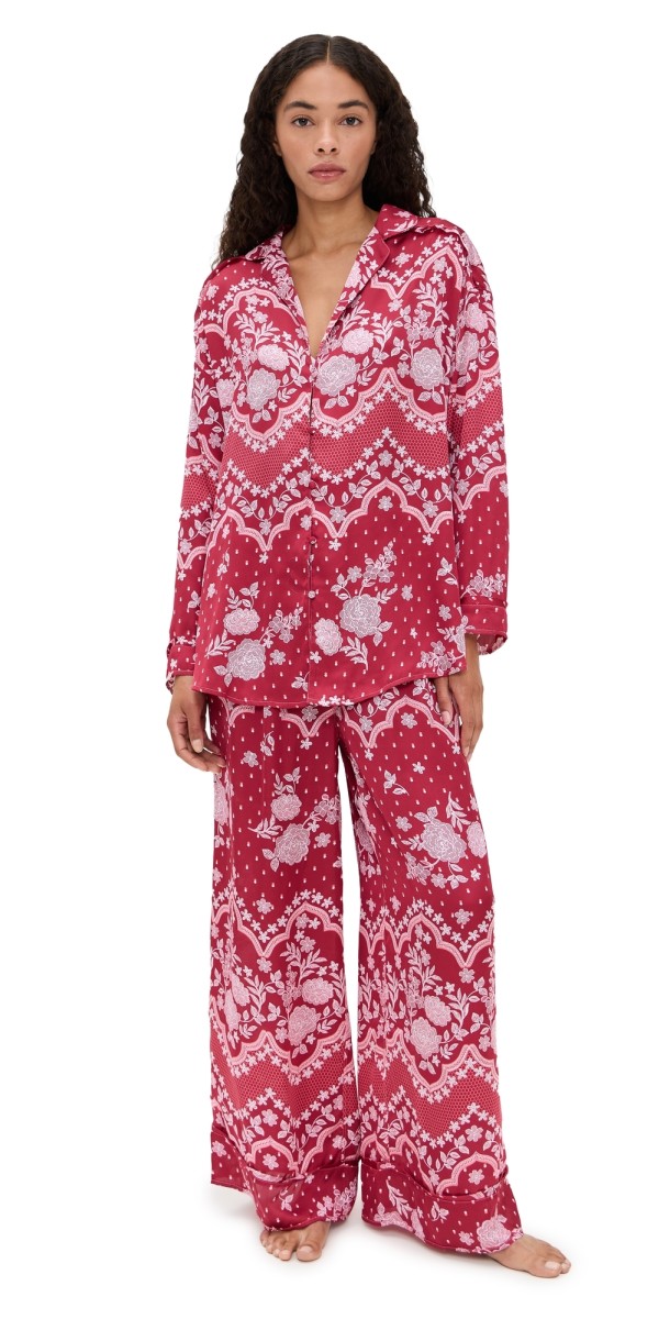 Free People Dreamy Days Pajama Set Cherry Combo