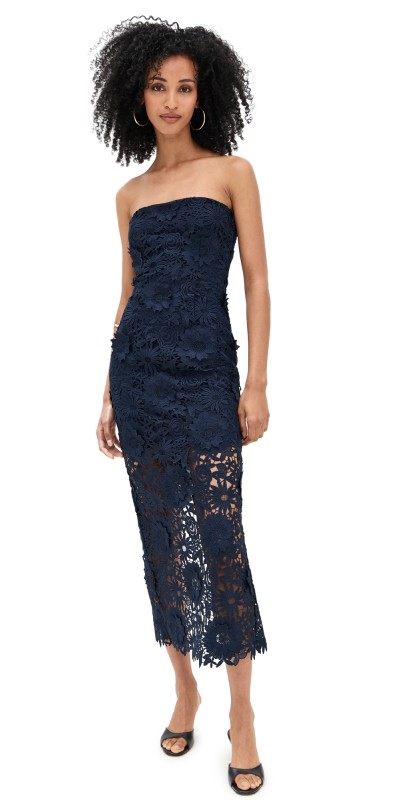 ROTATE 3D Lace Midi Dress Navy Blazer