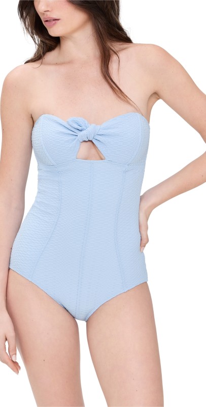 Lisa Marie Fernandez Poppy Bandeau Maillot One Piece Sea Blue Seersucker