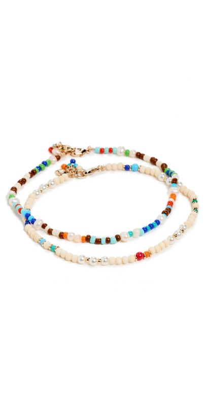 Roxanne Assoulin Stripe and Pearl Seed Bead Anklets Blue Mult