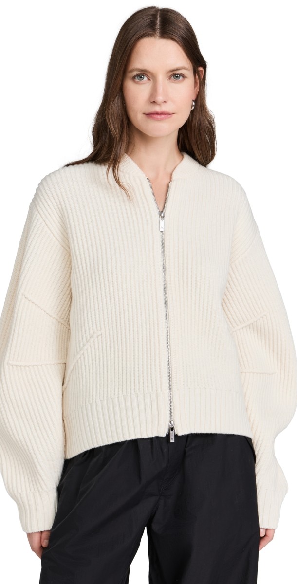 Helmut Lang Woolen Apex Full Zip Cardigan Ivory