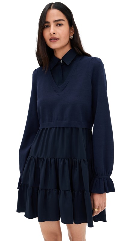 Cinq à Sept Knit Combo Luciana Dress Navy