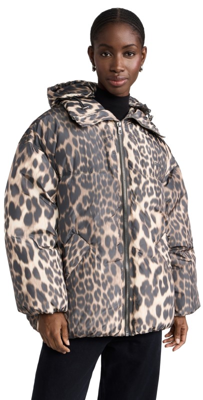 GANNI Leo Puffers Midi Jacket Almond Milk