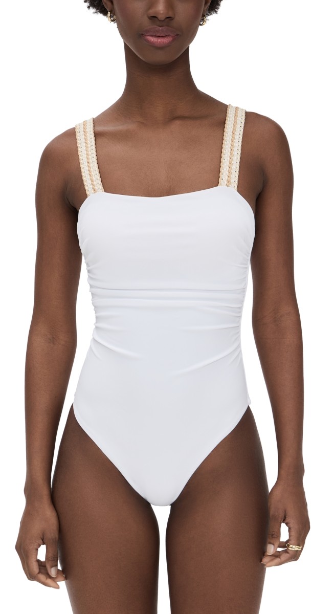 Ramy Brook Myra One Piece White/Gold Embroidery