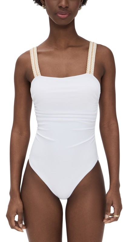 Ramy Brook Myra One Piece White/Gold Embroidery