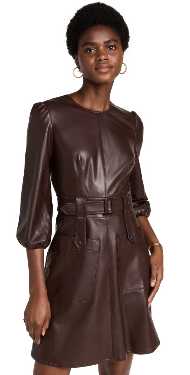 Shoshanna Broome Faux Leather Dress Espresso Brown