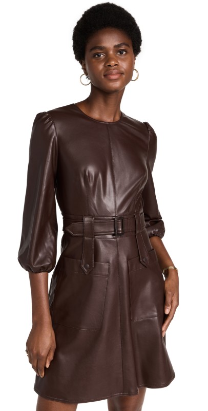 Shoshanna Broome Faux Leather Dress Espresso Brown