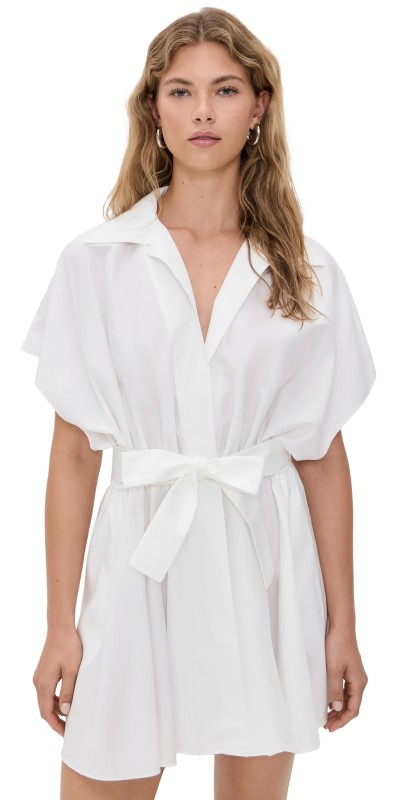 Norma Kamali Super Sleeveless Bf Neck Shirt Flared Mini Dress Snow White