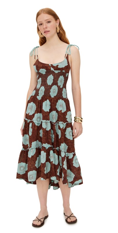 Free People Adriel Midi Dress Nutmeg Combo